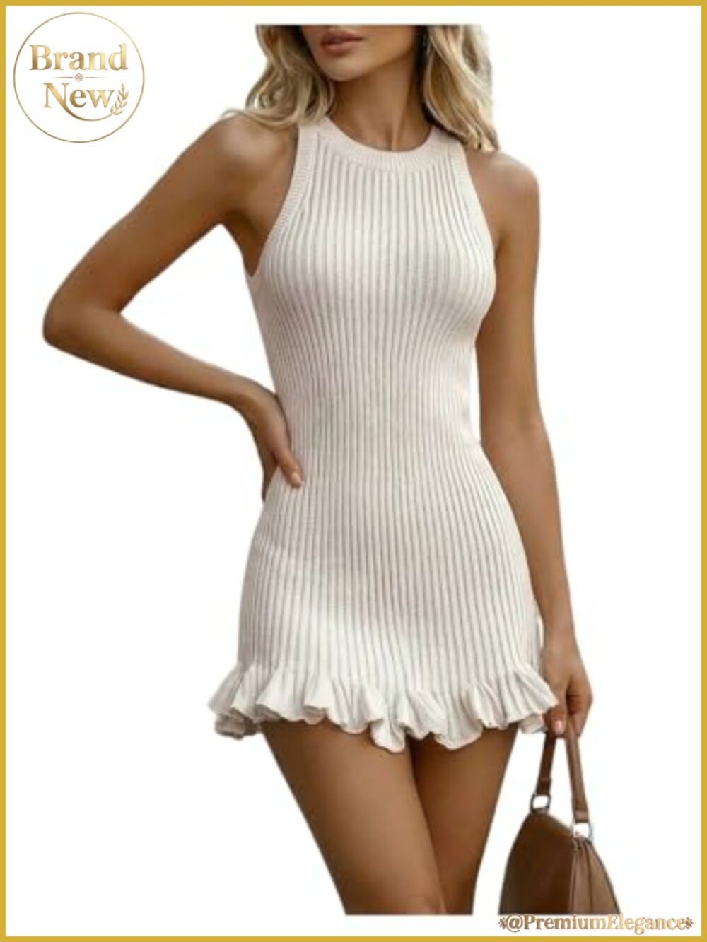 Ribbed Knit Mini Sweater Dress Sleeveless Ruffle Hem Bodycon Y2K